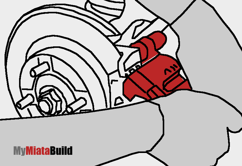 Miata change rear brakes - pivot up and remove caliper