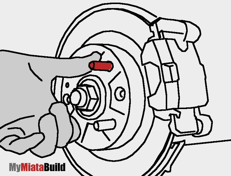 Miata change rear brakes - tighten then loosen the screw until you can turn the disk with your fingers