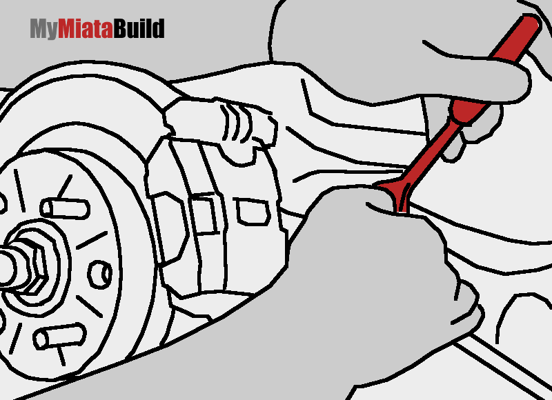 Miata change rear brakes - reinstall the 14mm bolt from the backside